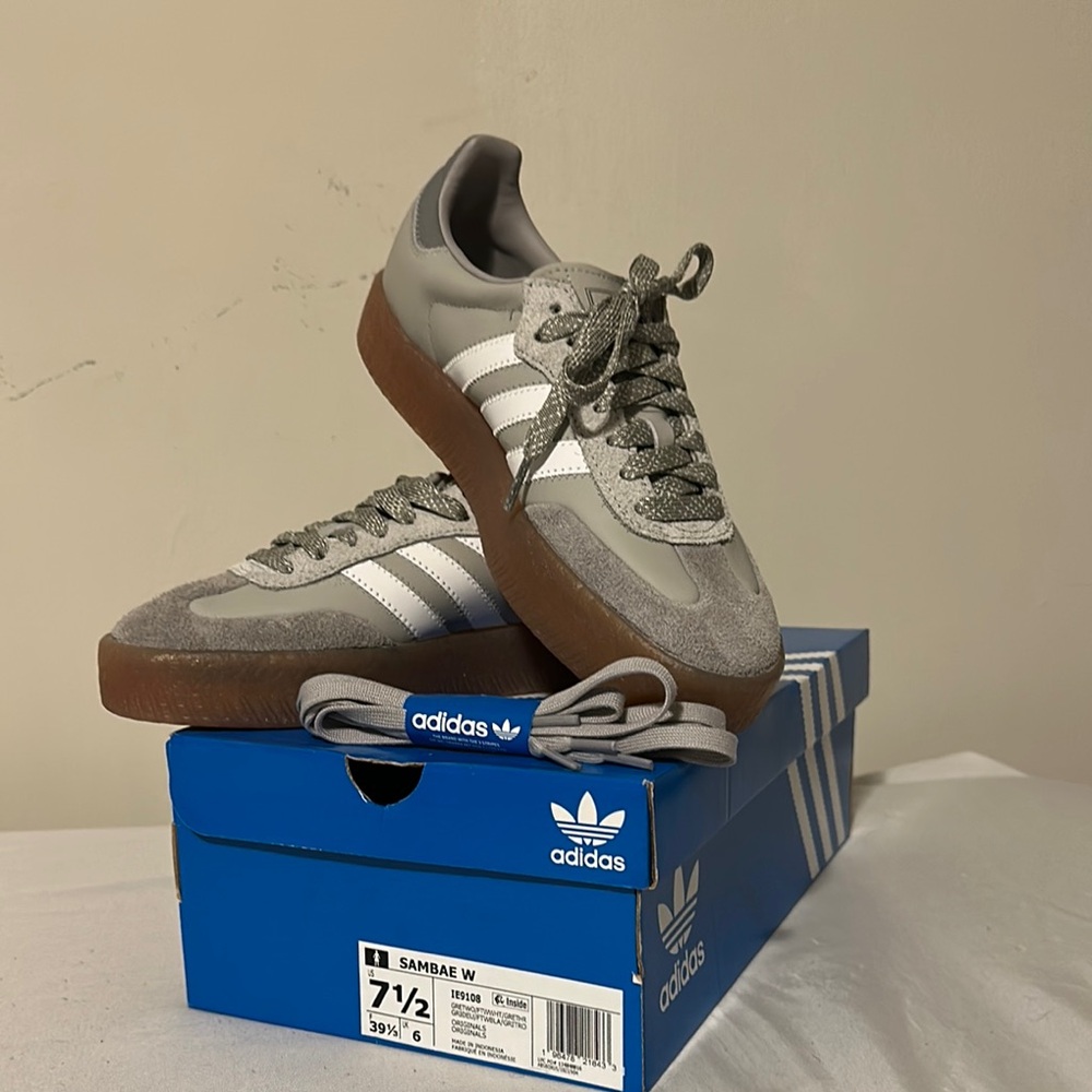 Adidas Gray and White Sambae platform Sneakers